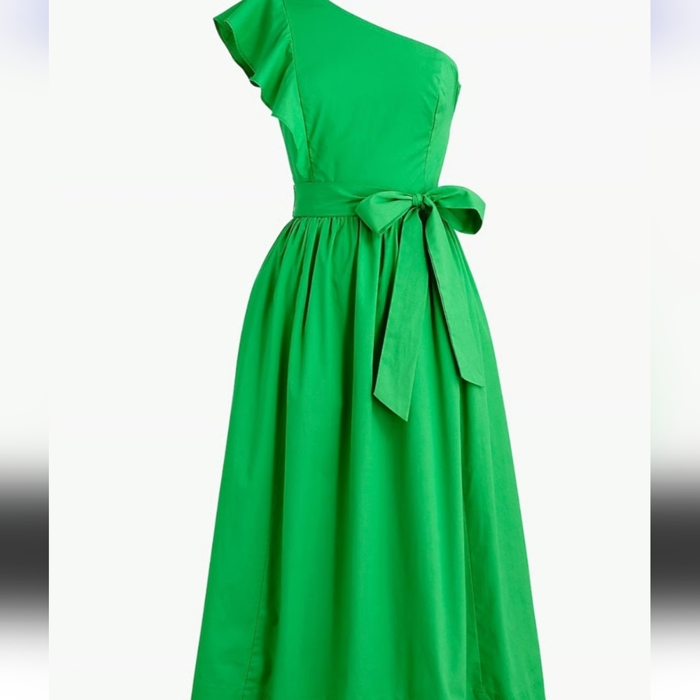 J. Crew Green Asymmetrical Pleated Dress